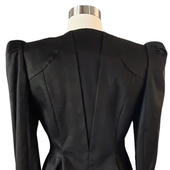 STELLA MCCARTNEY Black Jacket Cotton Silk Lining Peplum Hem Puff Shoulder Small - Picture 4 of 14